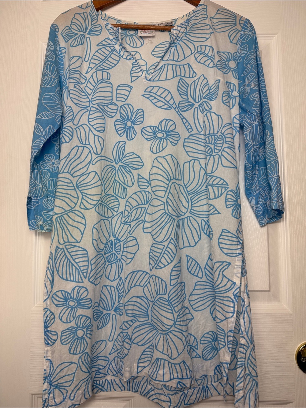 Gretchen Scott Designs Light Blue Floral Long Sleeve Tunic Dress